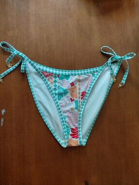 No Boundaries Tropical Floral Side Tie Bikini Bottoms With Charms Size M